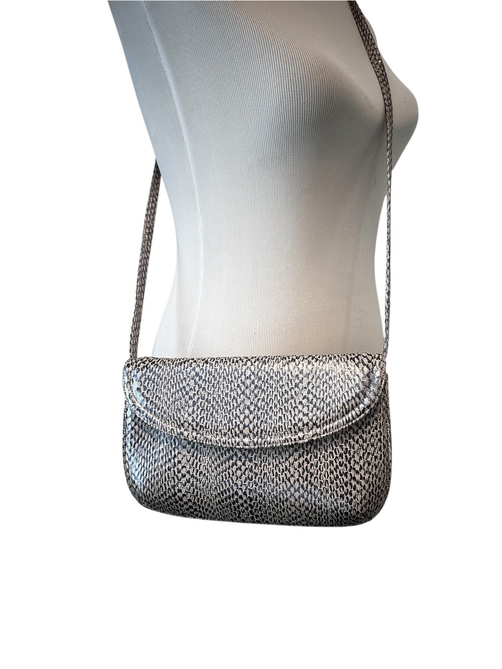 Gray and Cream Snake Print Patterned Crossbody Shoulder Bag